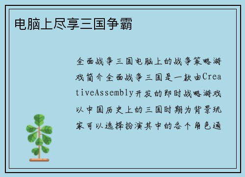 电脑上尽享三国争霸