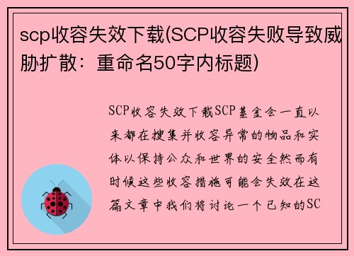 scp收容失效下载(SCP收容失败导致威胁扩散：重命名50字内标题)